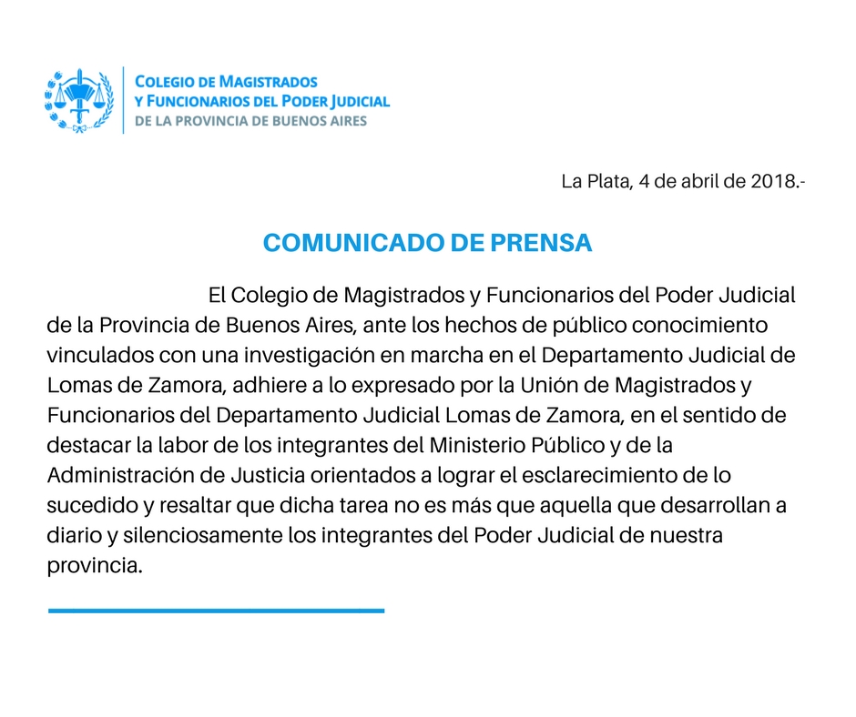COMUNICADO DE PRENSA - Colegio de Magistrados y Funcionarios del Poder Judicial de la Provincia de Buenos Aires