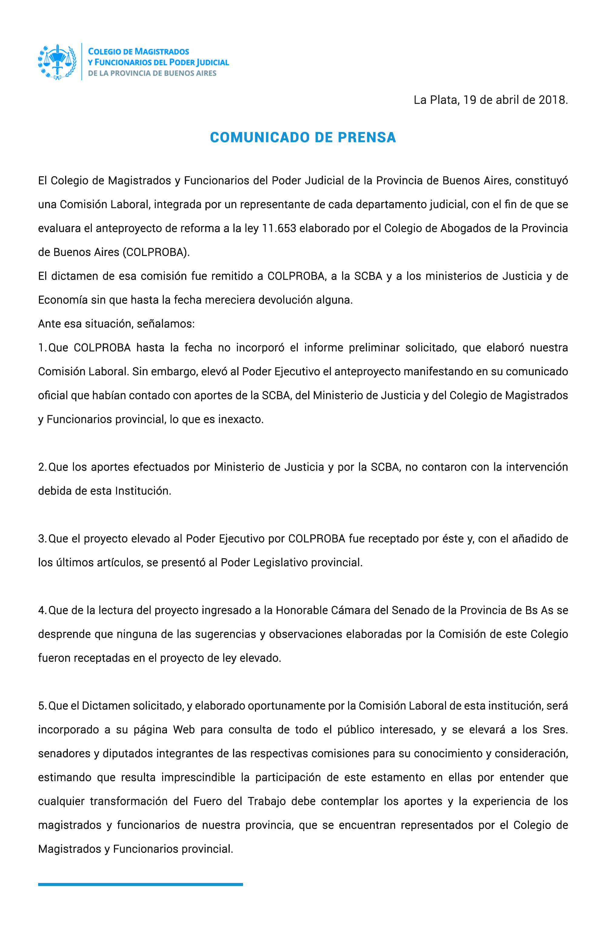 Comunicado de prensa 19 - 04